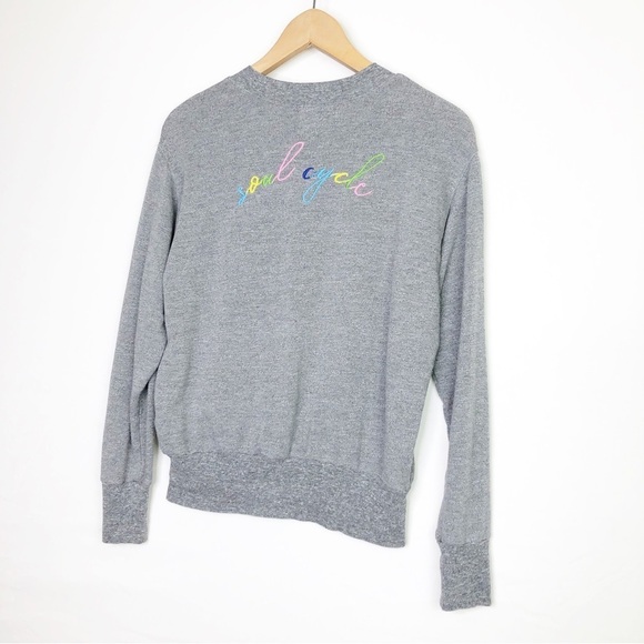 Monrow & Soul small Gray Henley logo embroidered sweatshirt - Picture 7 of 10